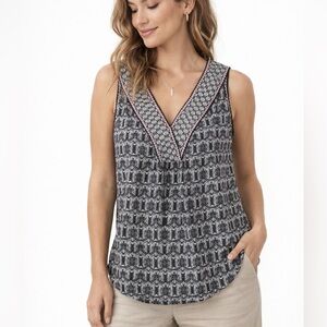MAX‎ STUDIO Black White Geometric Print Sleeveless V Neck Top Size L
